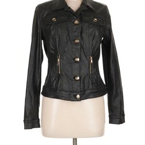 White House Black Marker Women's Black Leather Coated Jacket